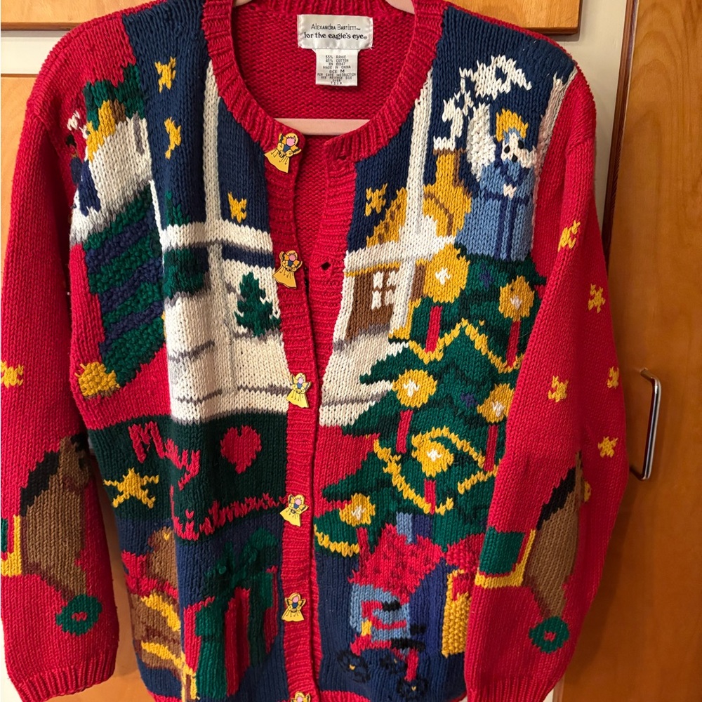 Vintage Christmas Sweater Cardigan Medium